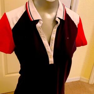 TOMMY HILFIGER Womens Small Color Block Short Sleeve